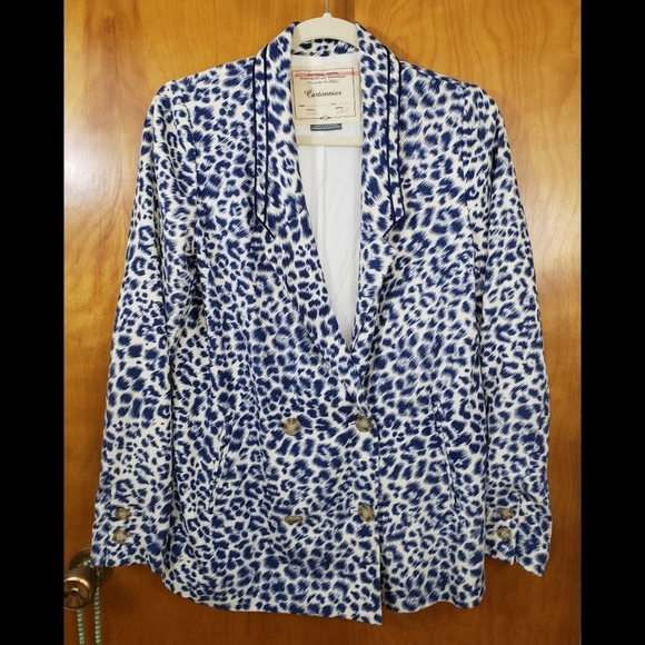 Cartonnier Anthropologie Blue Animal Print Blazer - Picture 3 of 9
